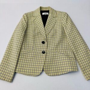 Le Suit Single Breasted Two Button Yellow and Black Plaid Suit Jacket Size 8